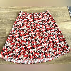 Cato Skirt women’s Flowy A-Line Midi Skirt Bold Abstract Print Red Black Neutral